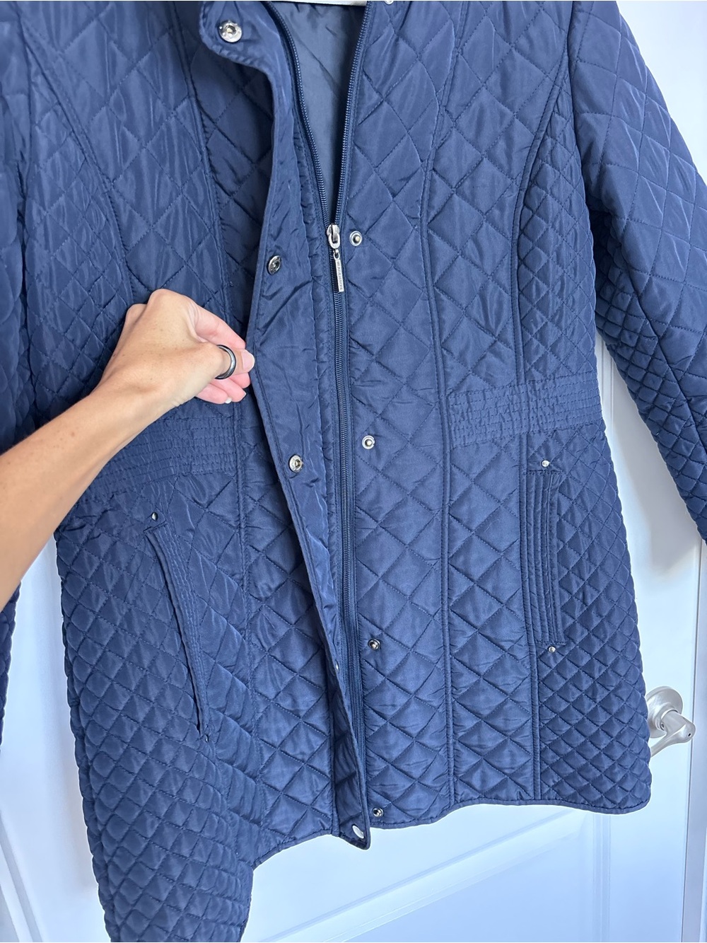 Weatherproof Navy Diamond Quilted Walker Barn Jacket Utility Puffer Coat Large - Picture 3 of 15